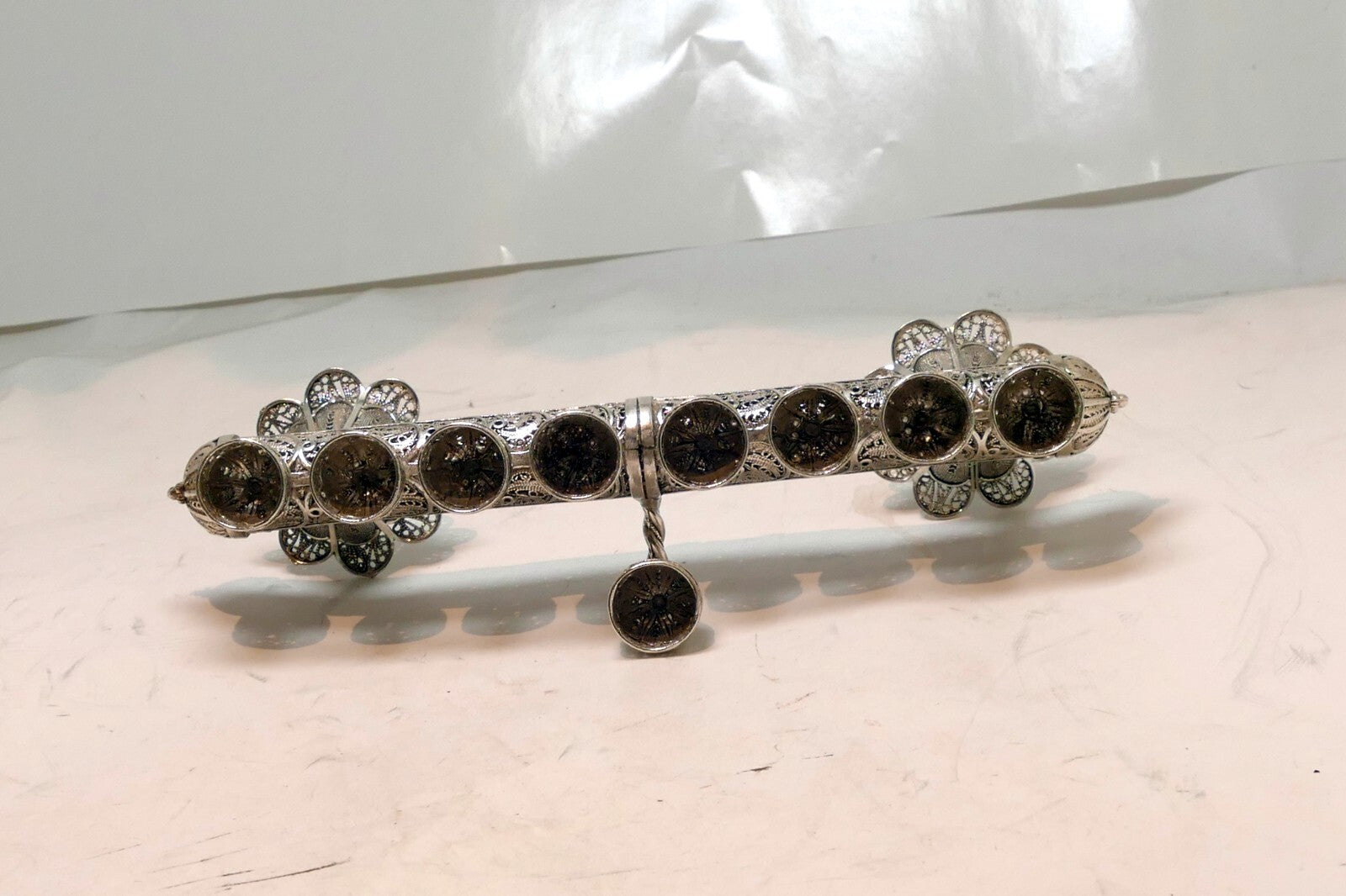 925 Sterling Menorah Judaica Silver Candle Chanukah Yemenite ornate 100gr