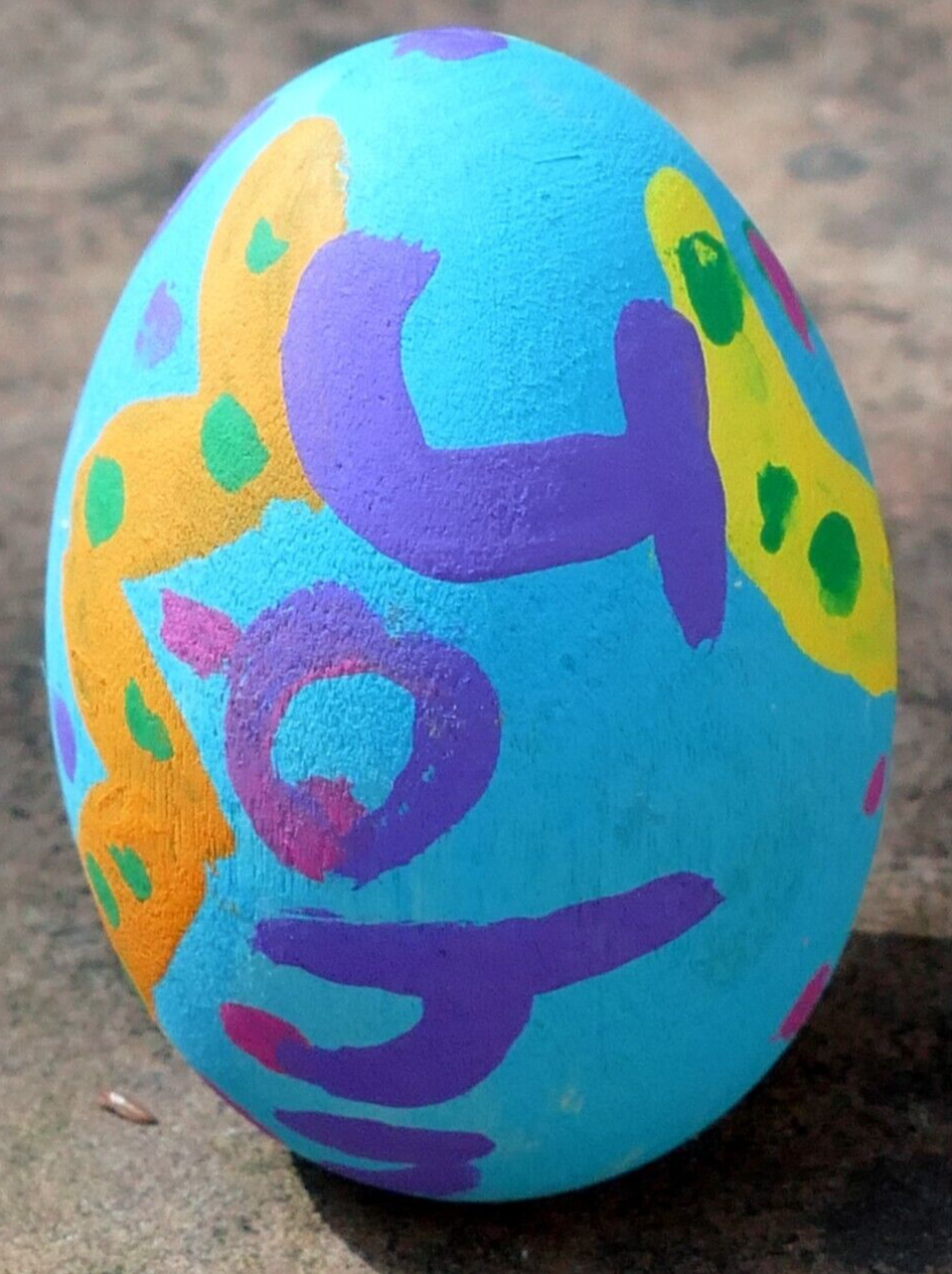 Vintage wooden ornament hand painted easter egg   signed john