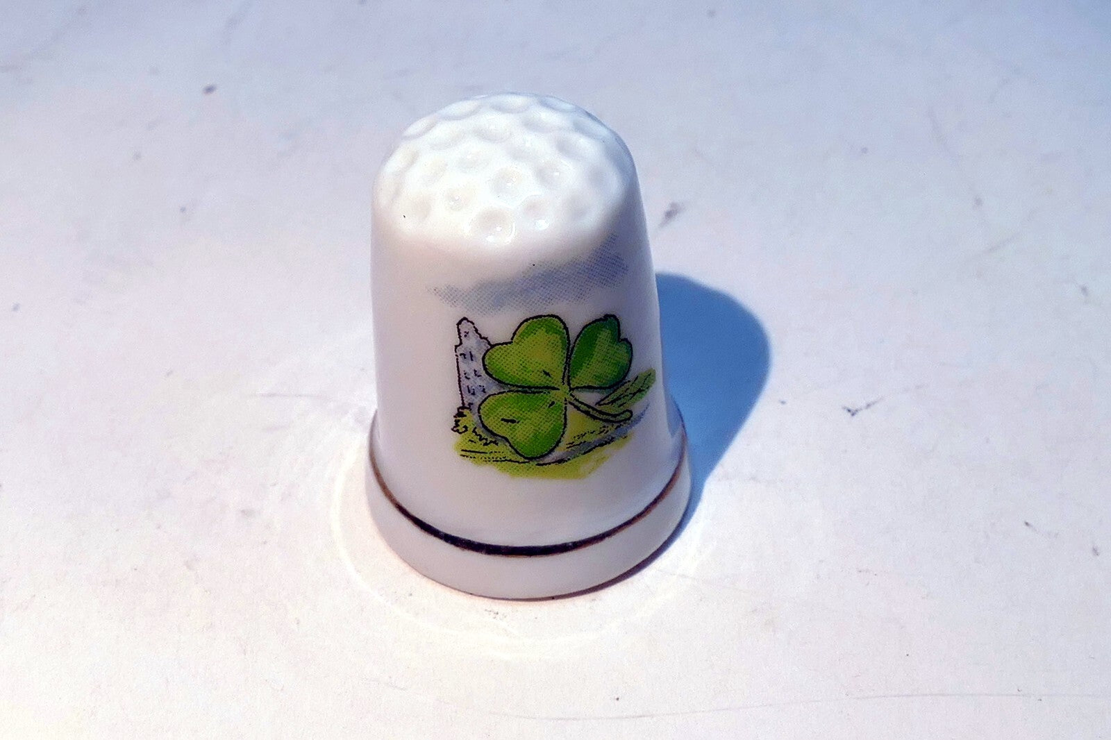 Porcelain Thimble Souvenir Ireland Shamrock  Clover