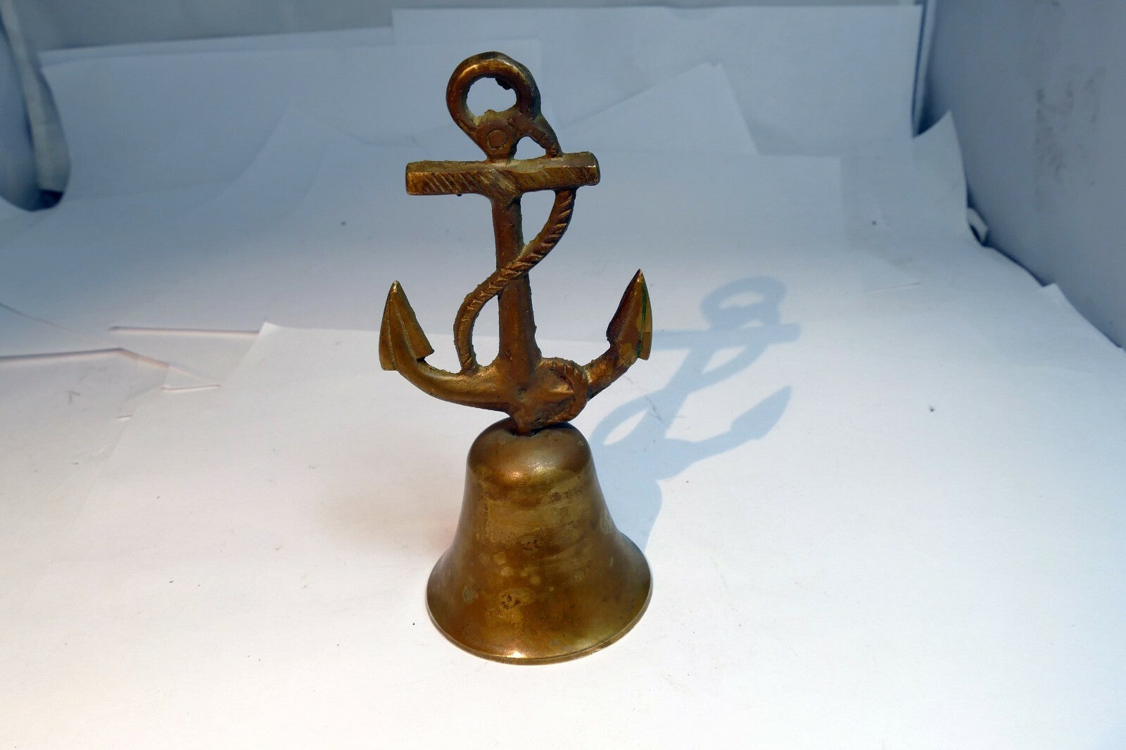 1.5" Solid Brass metal Bell with nautical Anchor missing clapper 