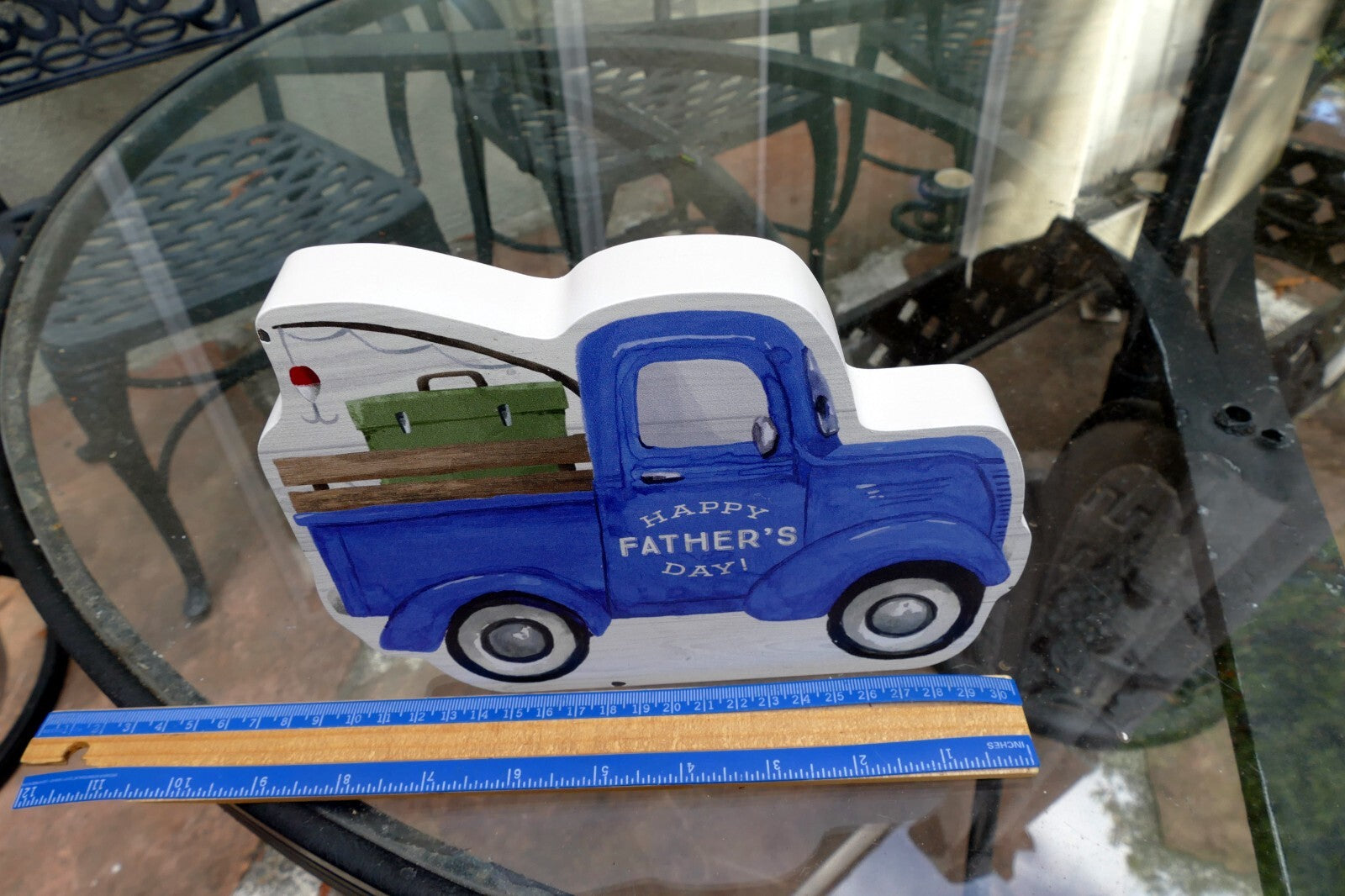 PAINTED WOODEN BLUE TRUCK HAPPY FATHERS DAY 6X8” HANGING ORNAMENT Gone Fishing