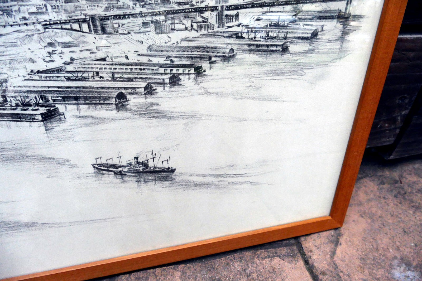 San Francisco harbor print Golden Gate Water front 1940's California USA