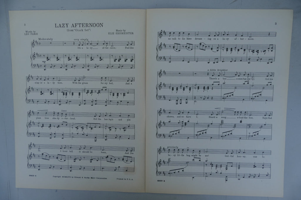 Lazy Afternoon 1947 from Ozark Set by Elie Siegmeister Edward B. Marks Music Co.