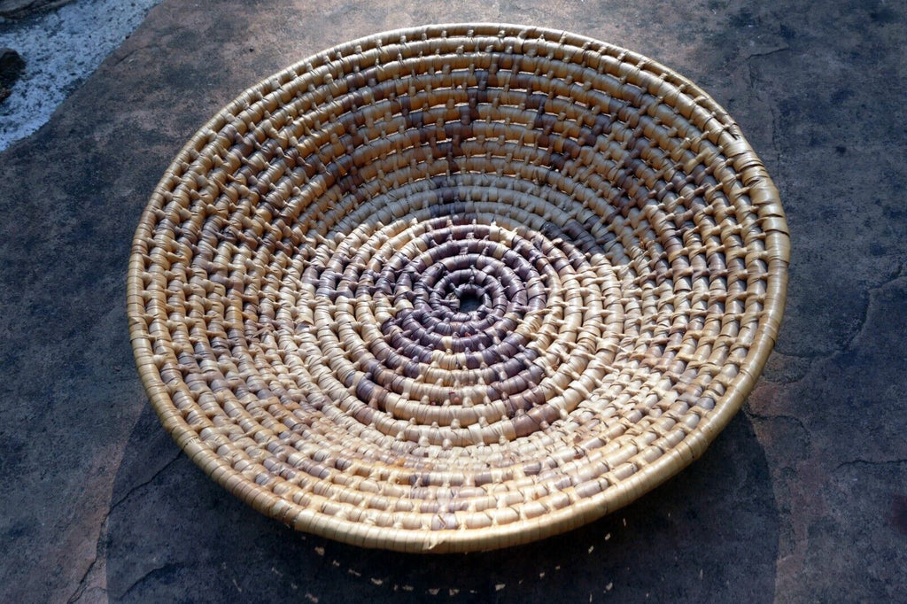 10" Basket Bowl Handwoven Natural Sea Grass Woven Boho Tribal star pattern