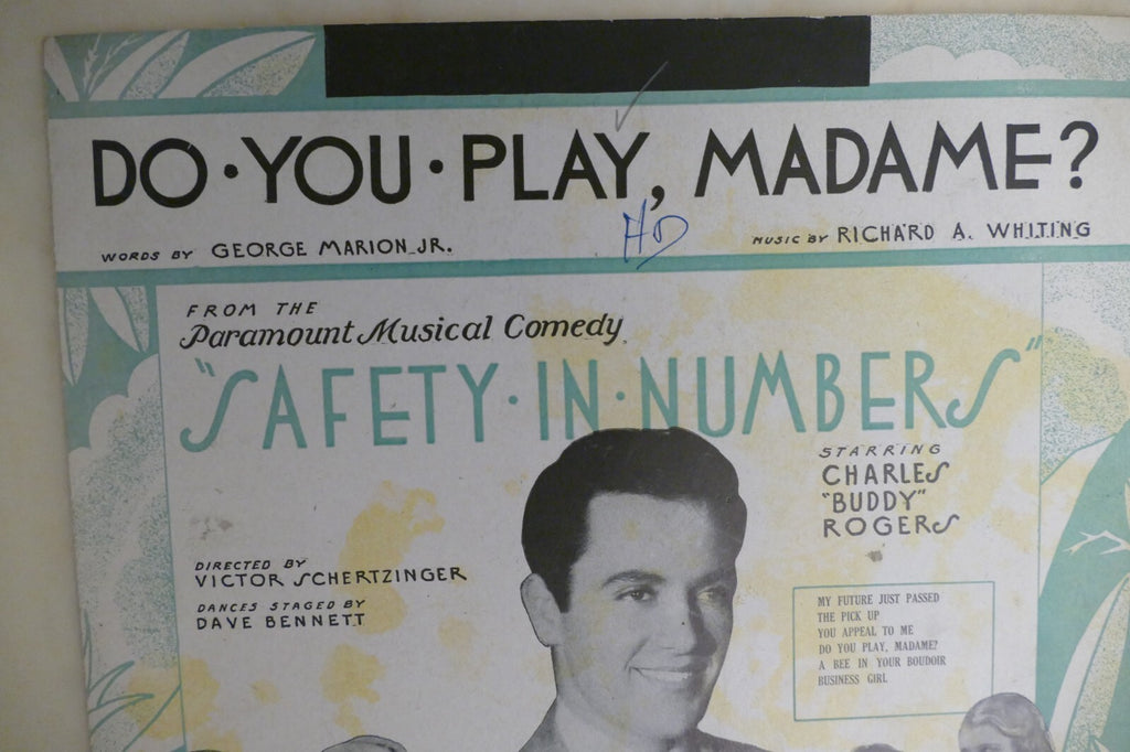 Do you play madame sheet music 1930 by richard a. whiting from "safety in number" musical