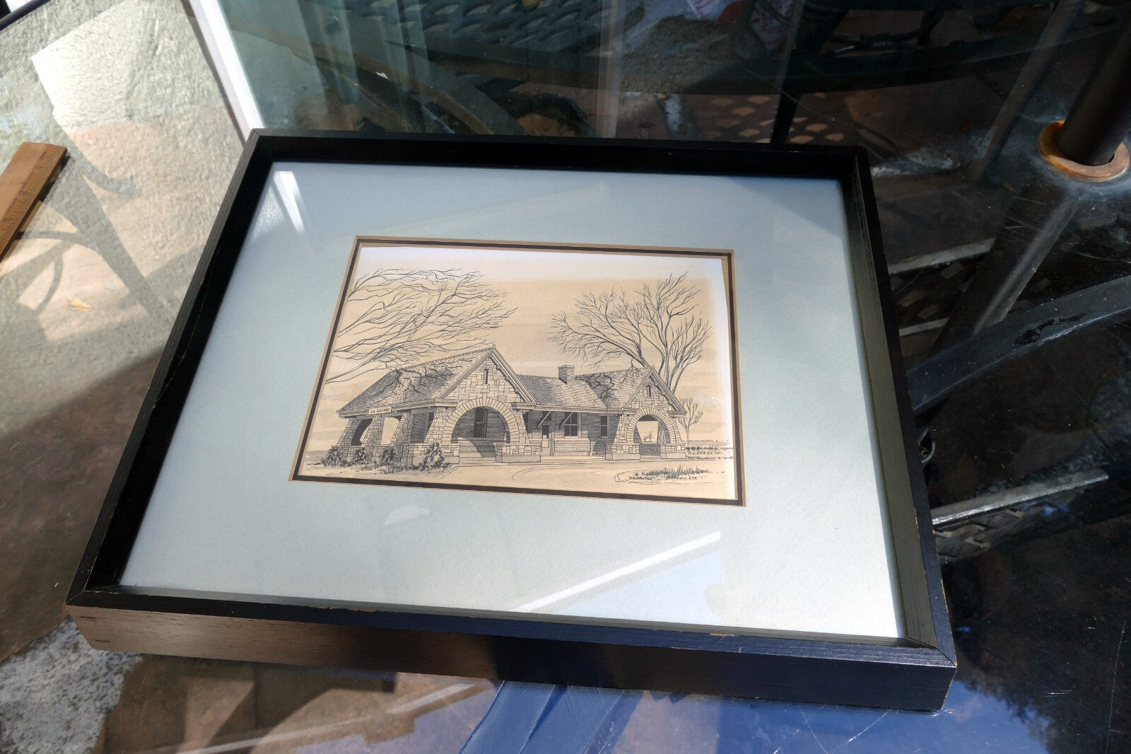 "La Grange" N. L. Reese 1974 print 6X8" framed with glass