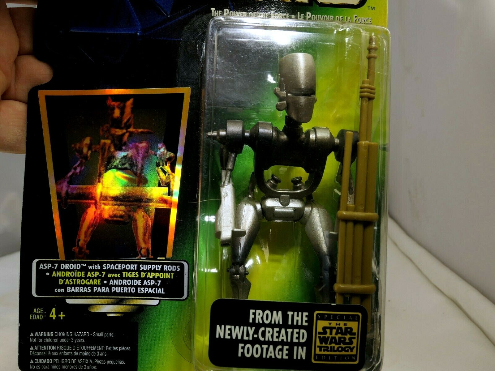 Star wars power of the force asp 7 droid hologram green card (kenner 1996)