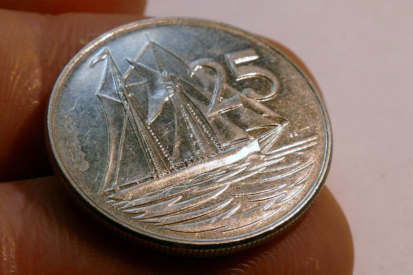 Cayman Islands 1992 25 Cents Nickel Clad Steel Coin Elizabeth II Schooner