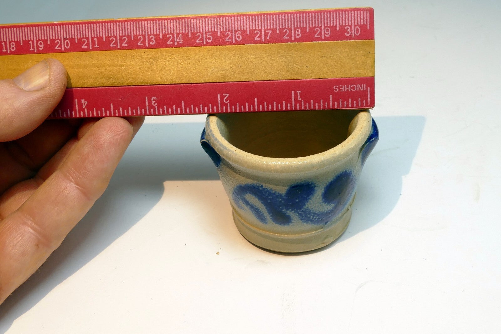 Blue Ceramic tealight candle holder  vintage clay pottery 2"