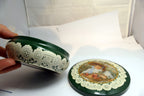 Metal Tin/Container Cookie/Biscuit Girl Roses walking 5X5" square Victorian deco