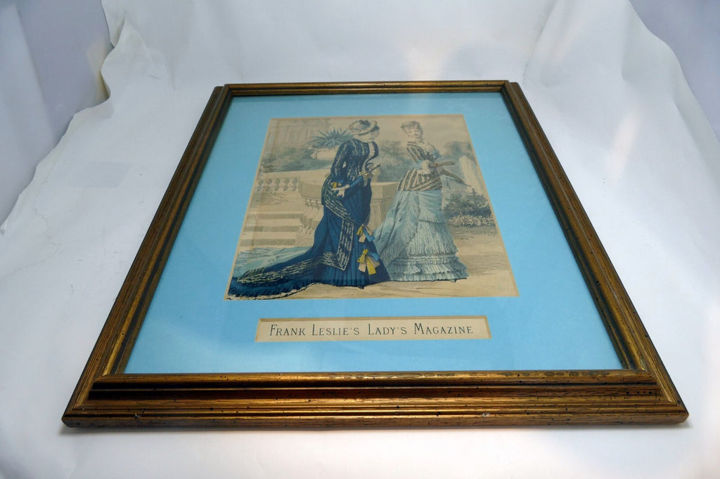 Framed Fashion Print Frank Leslie���s Lady���s Magazine Blue-Yellow 1870's