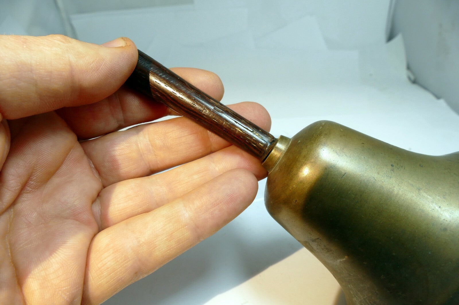 3" Solid Brass hand held School Diner with wooden handle 