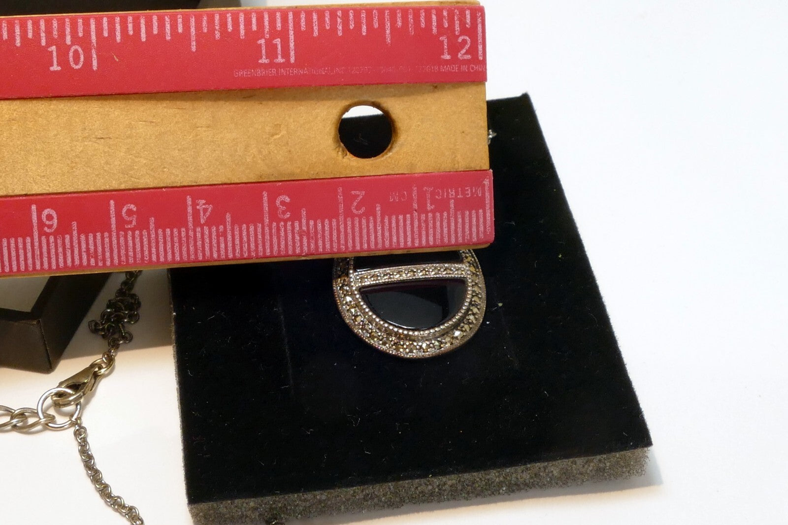 Sterling Silver Black Onyx Oval & Marcasite Pendant Necklace .925 18"