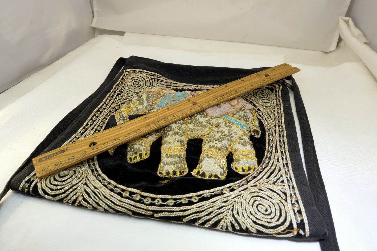 Shoulder Bag Handcrafted Myanmar Sequin Embroidered Tapestry Elephant Antique