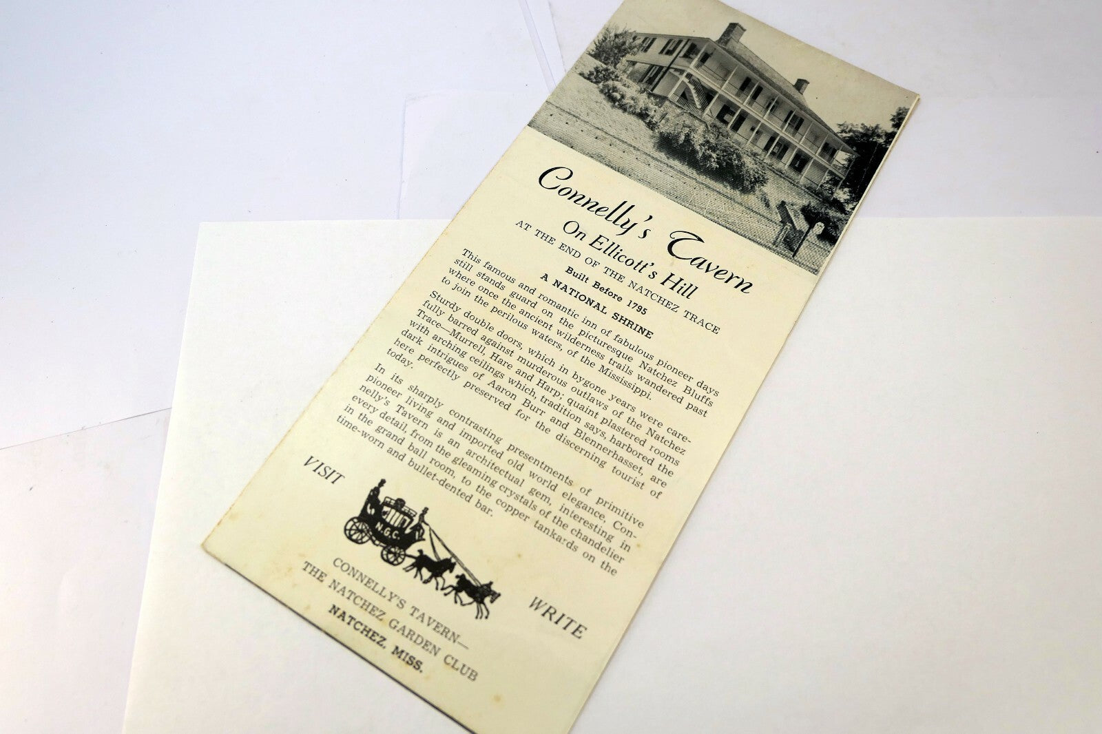 CONNELLY'S TAVERN NATCHEZ MISSISSIPPI 1920's PILGRIMAGE TOUR BROCHURE 1900's