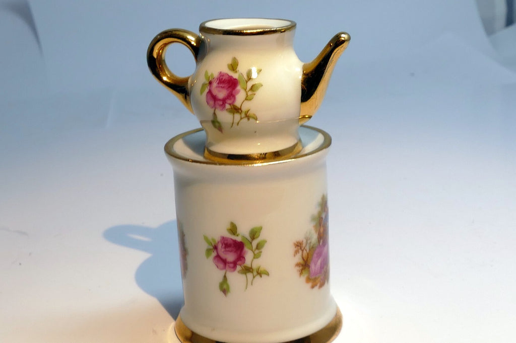 Miniature Limoges France Porcelain Tea Pot Pitcher Candle Warmer  Bonne Nuit