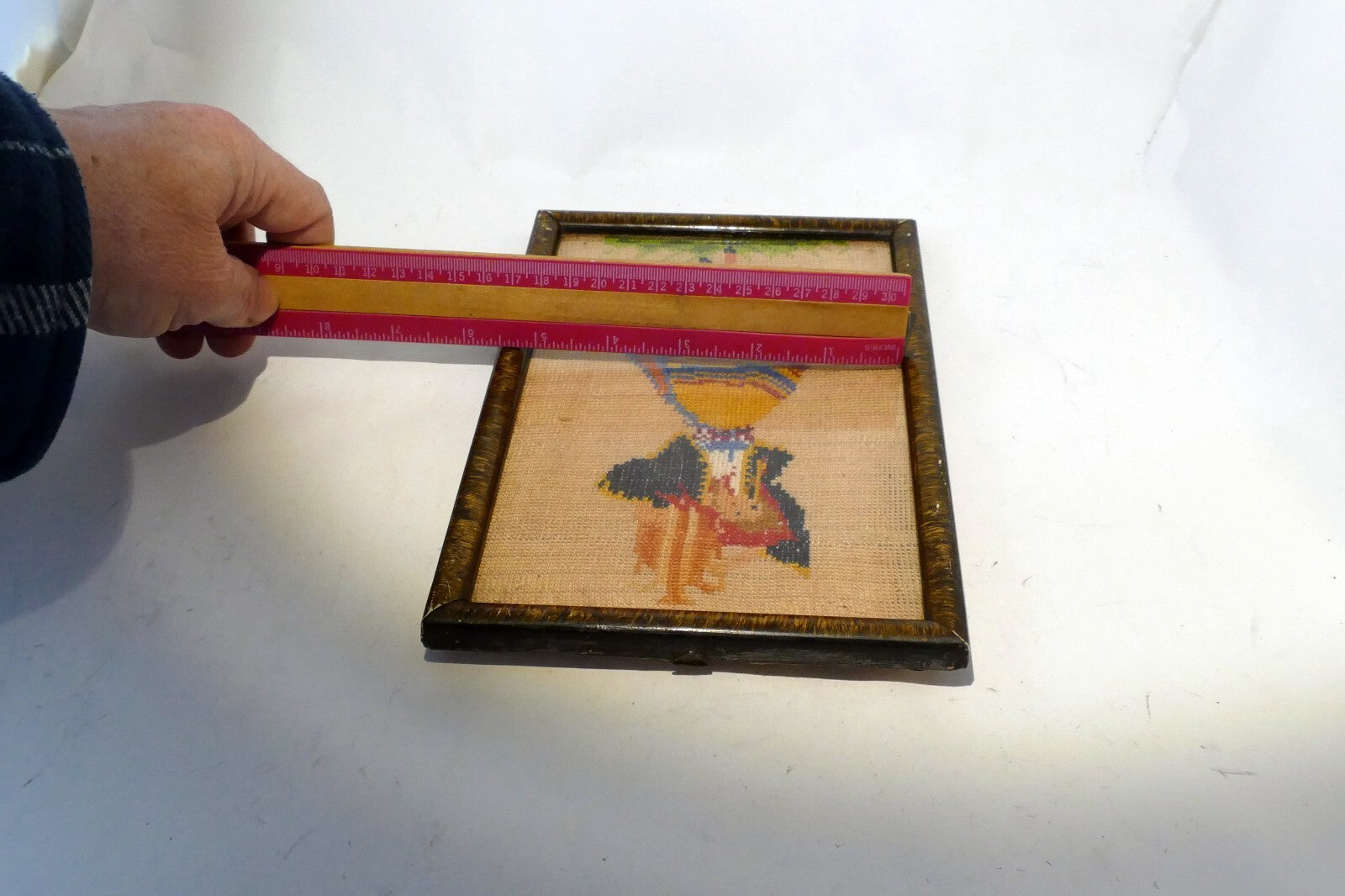 5X8" Vintage Girl Carrying Jug with Water Finished & Framed  Needlepoint