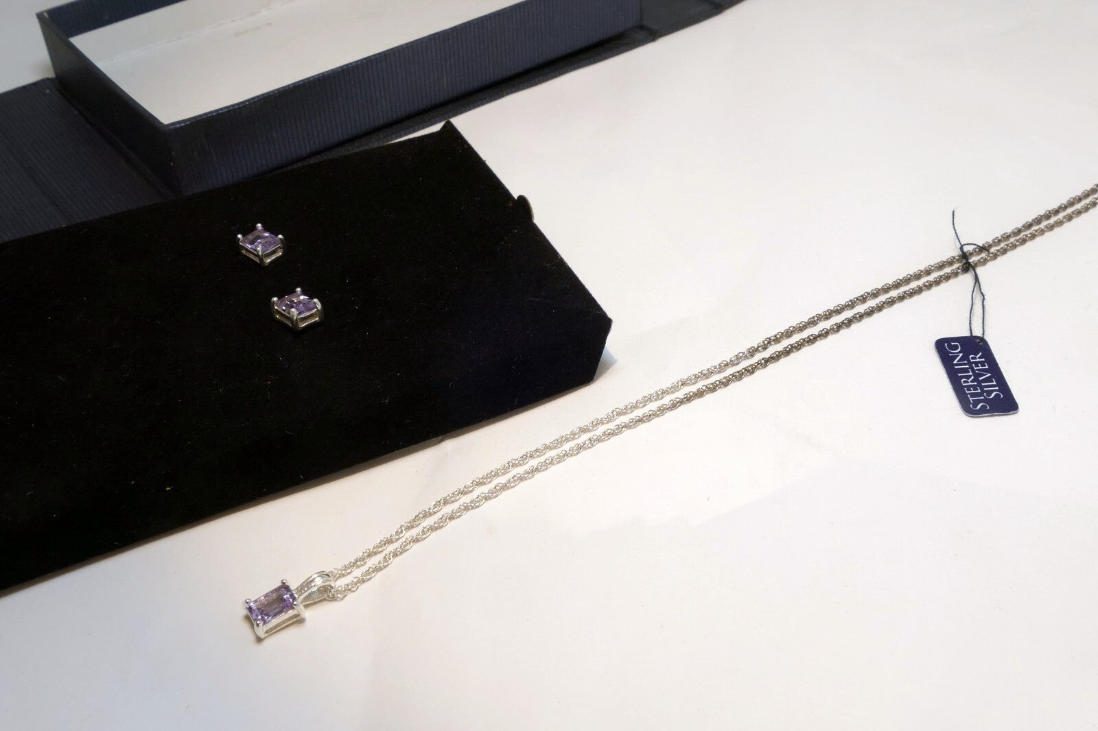 Sterling Silver 925 Pink Pendant Ear Ring Set 18" chain vintage
