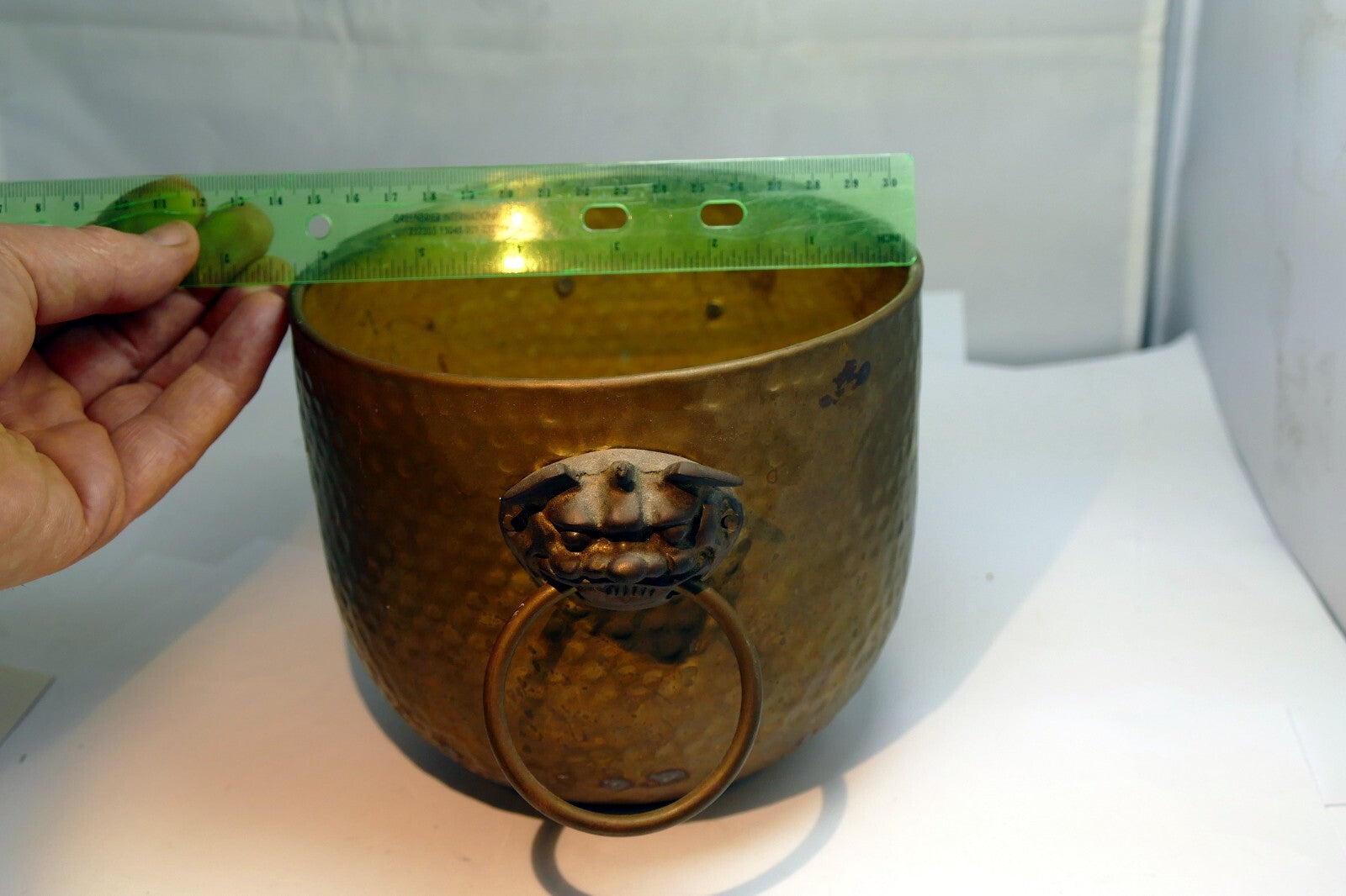 Brass Gold Colored Spittoon Hong Kong Lion 5.5" Hand Hammered Fu Dogs Head