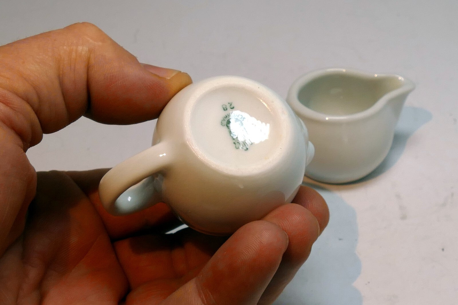 German Schonwald Miniature  3cm tall White Milk Creamer Pitcher Set Of two