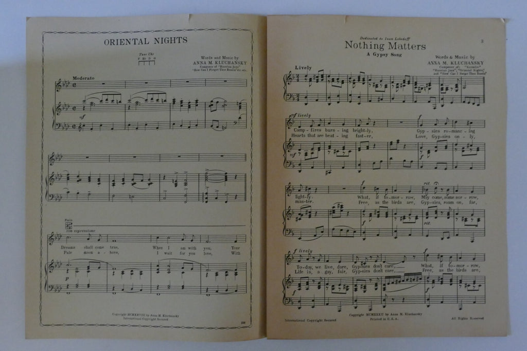 Nothing Matters (A Gypsy Song), 1932, by Anna M. Kluchansky