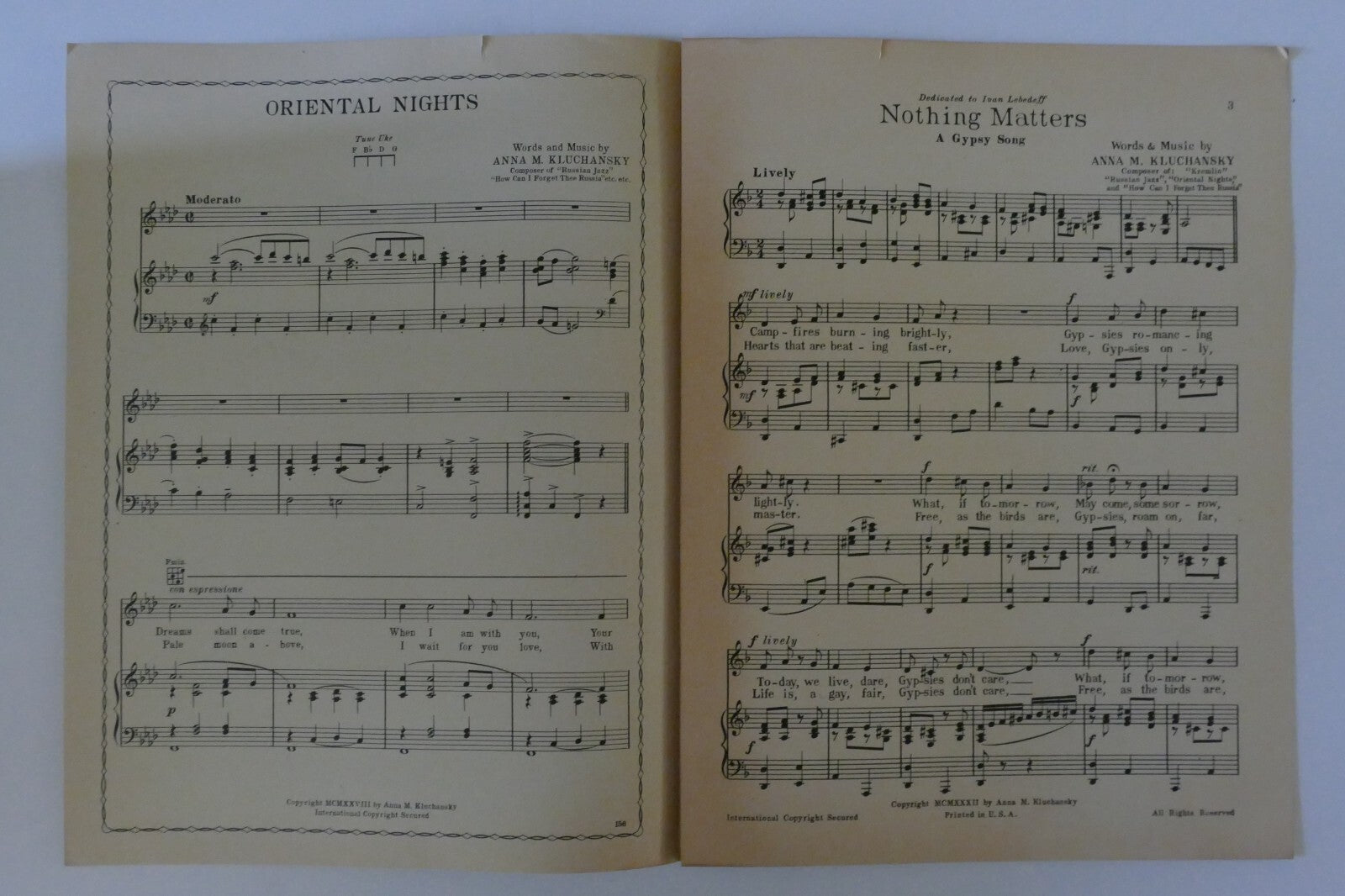 Nothing Matters (A Gypsy Song), 1932, by Anna M. Kluchansky