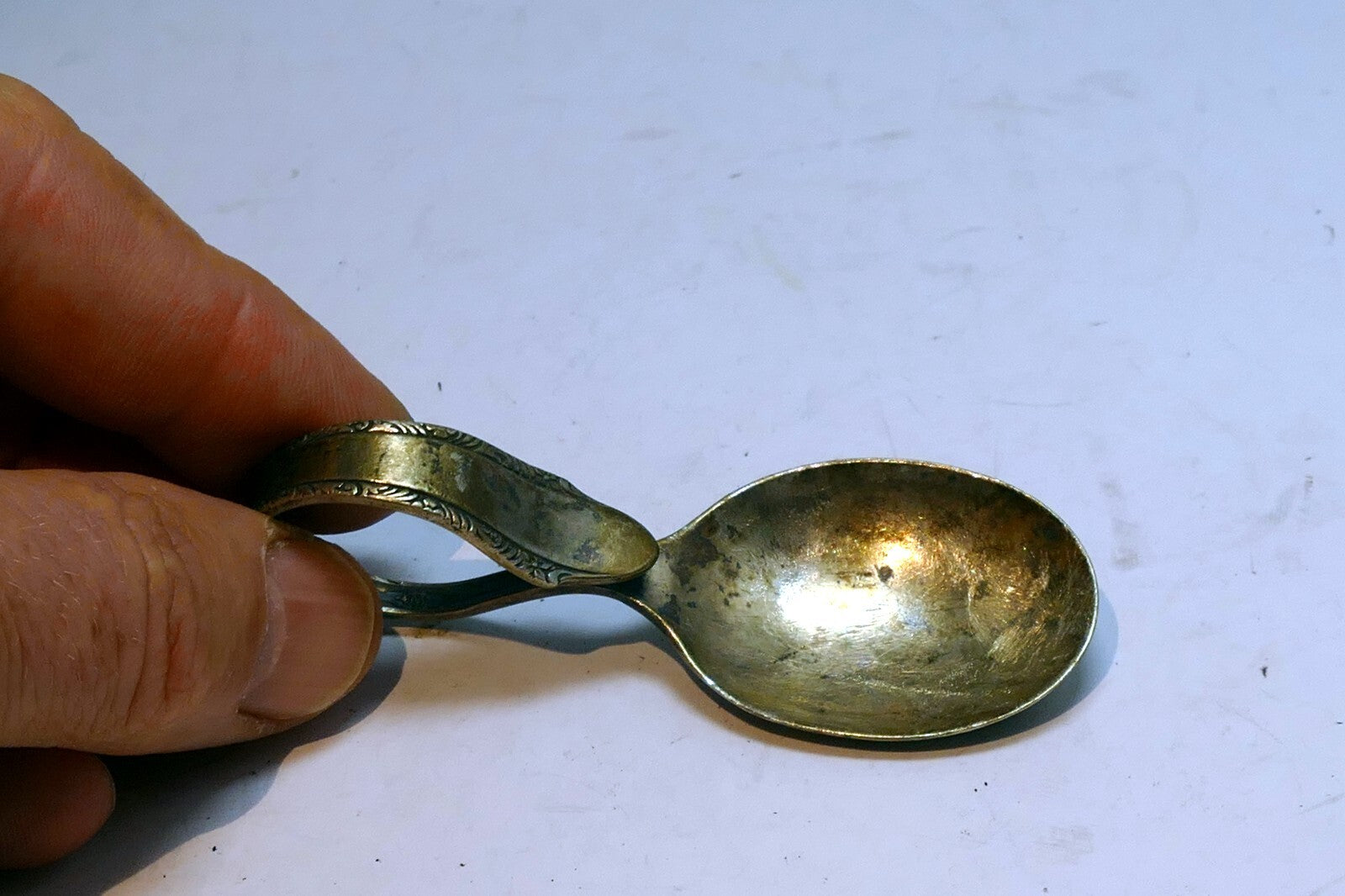 Souvenir Looped Handle Baby Or Tasting Spoon Vintage silver plate curved metal
