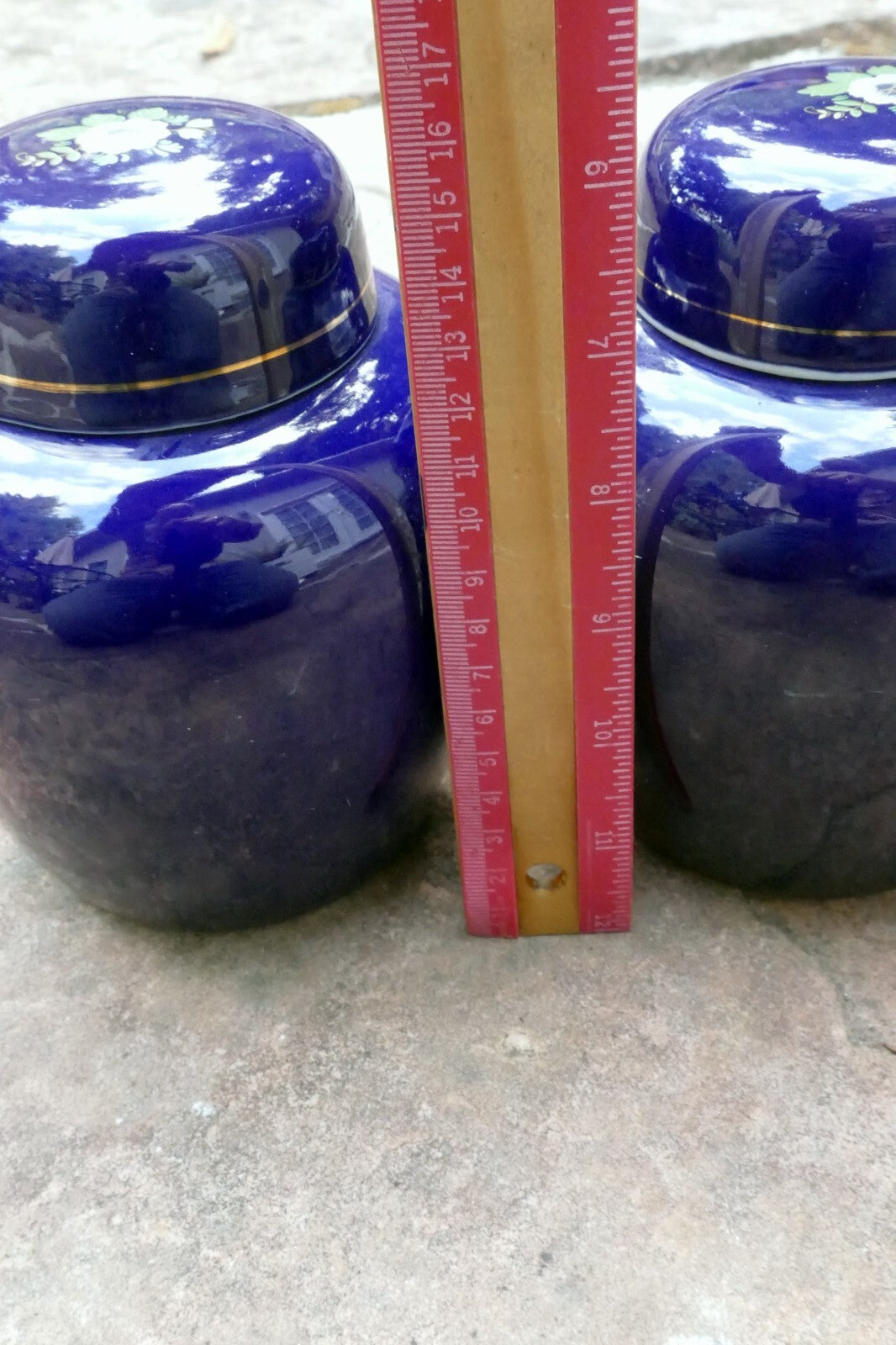 Kutani Ware Cobalt Blue Peacock/Floral Hand Painted Ginger Jar 5.5" tall 2 pack