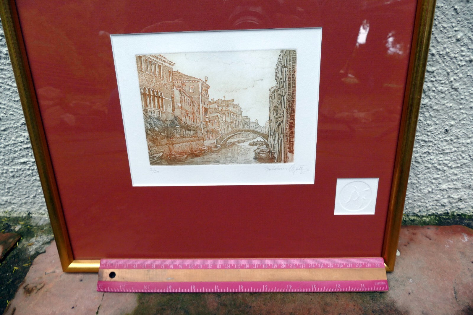Etching Canal in Venice Pencil Signed matted framed by  B Fe Zaldour