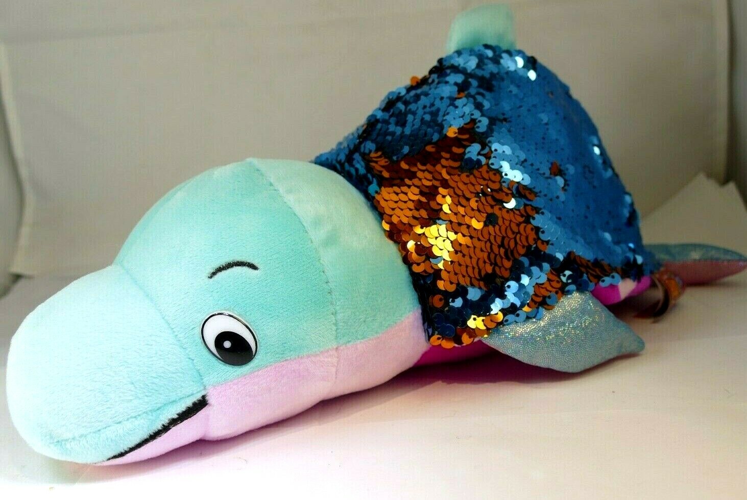 Flipazoo danica dolphin 14" flippable sequins plush toy two in one