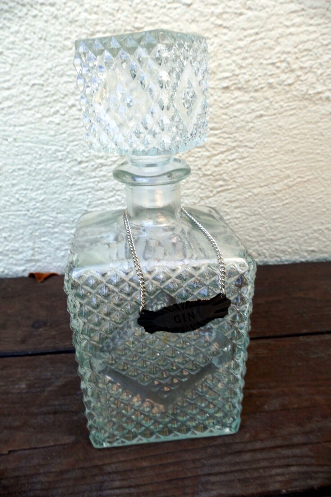 1 Litter Glass Decanter With Stopper 10" tall "GIN" square