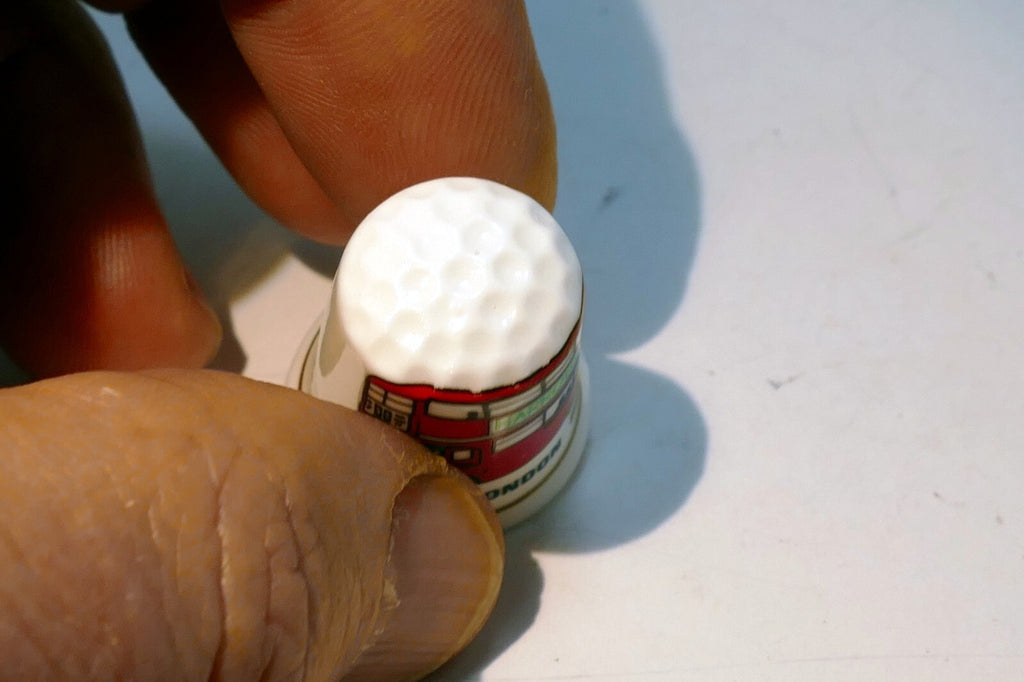Porcelain Thimble Souvenir  London UK England Bus Red Harrods