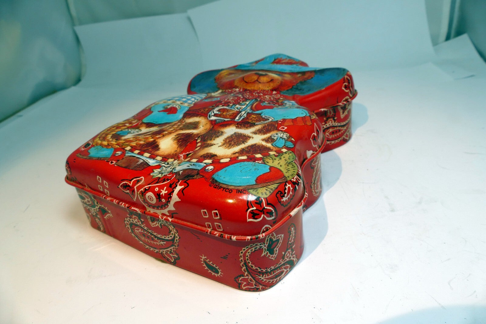 Giftco Tin empty container bear ranger cowboy boy scouts cookies