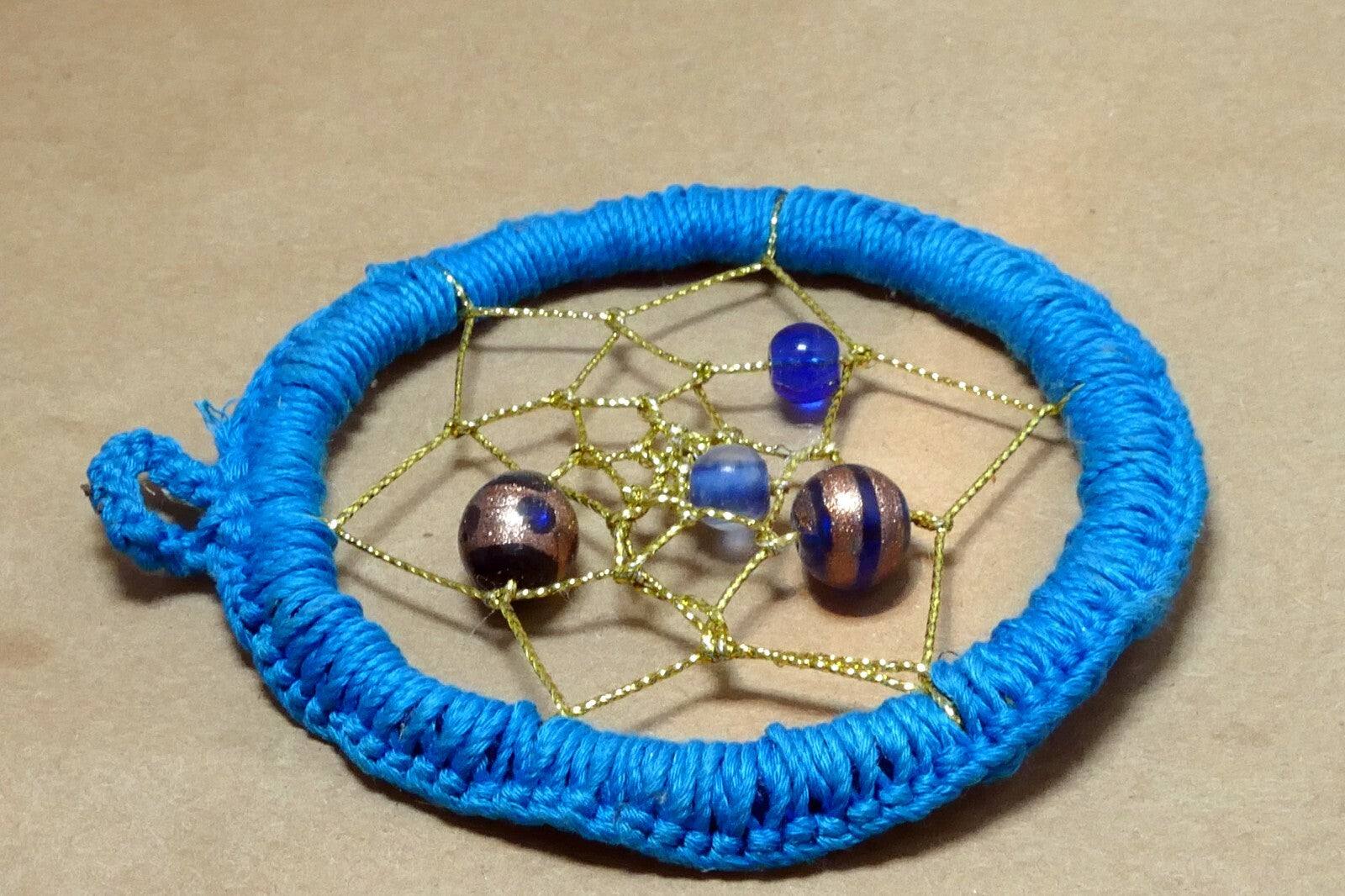Dream Catchers, Rng only Wall Hanging, Blue beads gold net