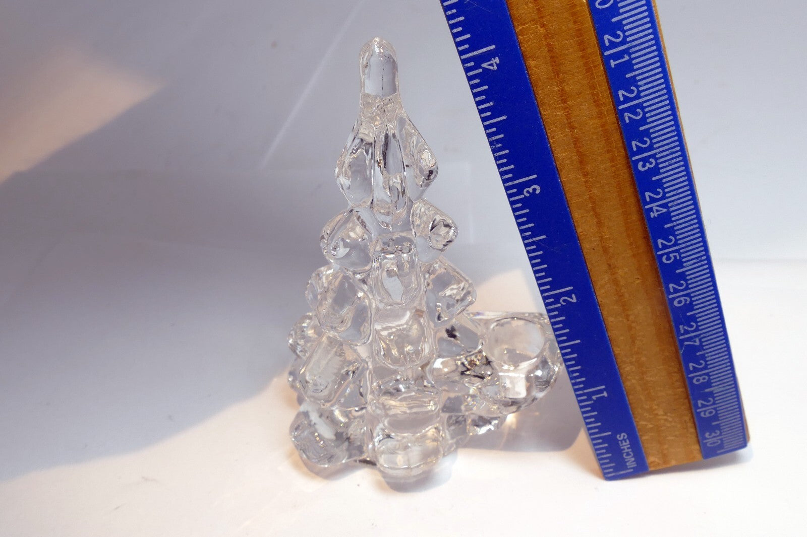 Clear Art Glass Christmas Tree Candle Holders 4" tall
