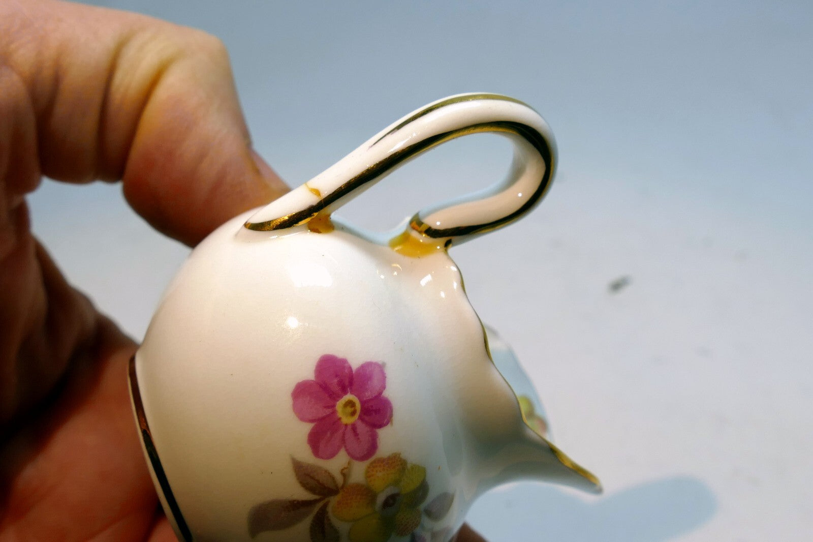 Vintage Regency English Bone China Creamer Black Floral Yellow pink
