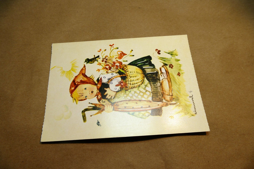 Hummel Lets Start The party Girl birds Postcard W. Germany Art - Unposted - mint
