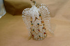 Spun Glass Crystal Christmas Ornament  gold green red hanging 6" tall Angel