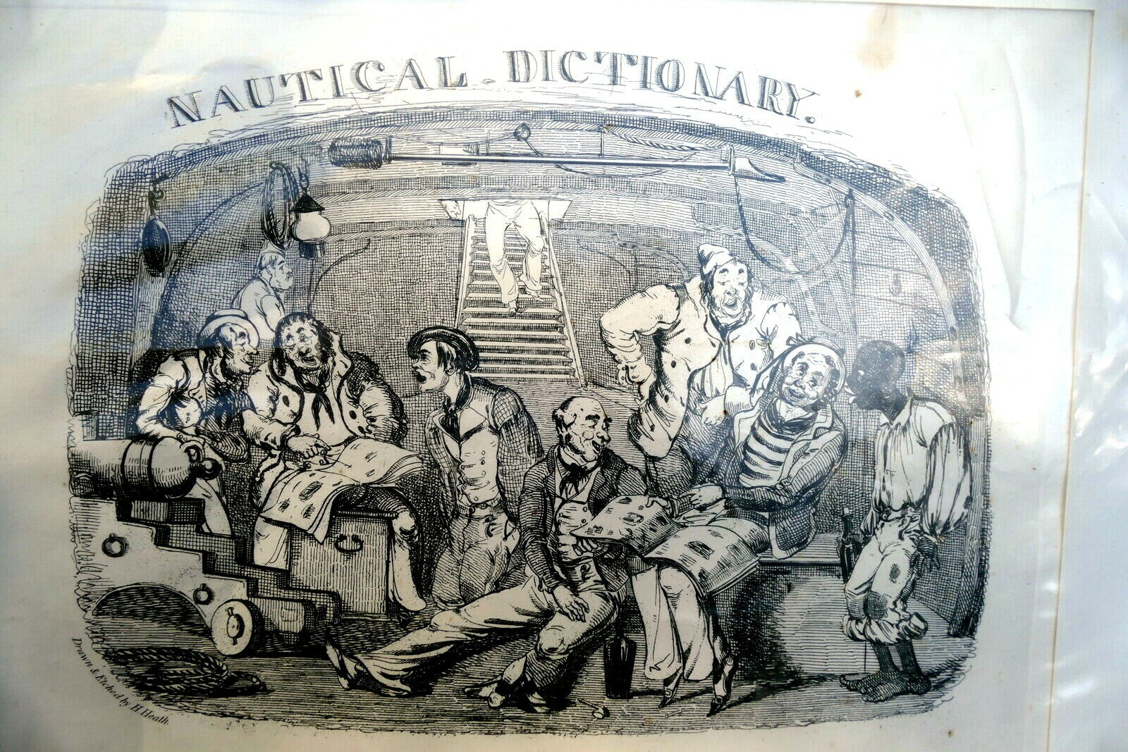 NAUTICAL DICTIONARY HENRY HEATH CARICATURE PRINT Title Page 1840 Victorian navy