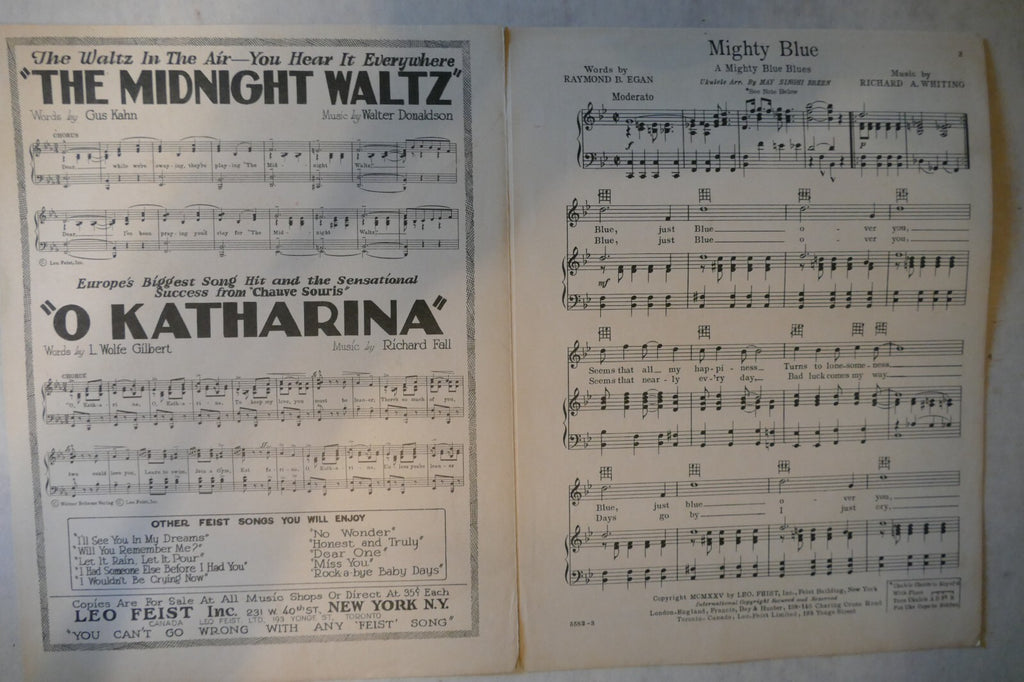 Mighty Blue, 1925, by Raymond B. Egan and Richard A. Whiting, Leo. Feist, Inc.