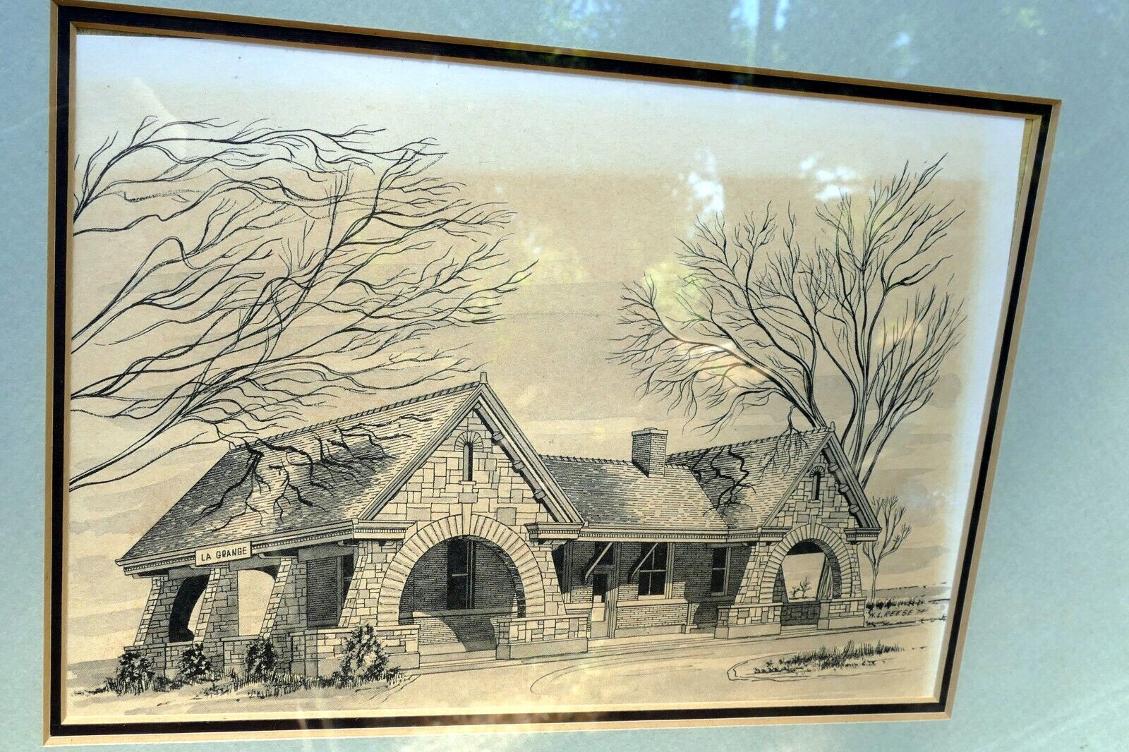 "la grange" n. l. reese 1974 print 6x8" framed with glass