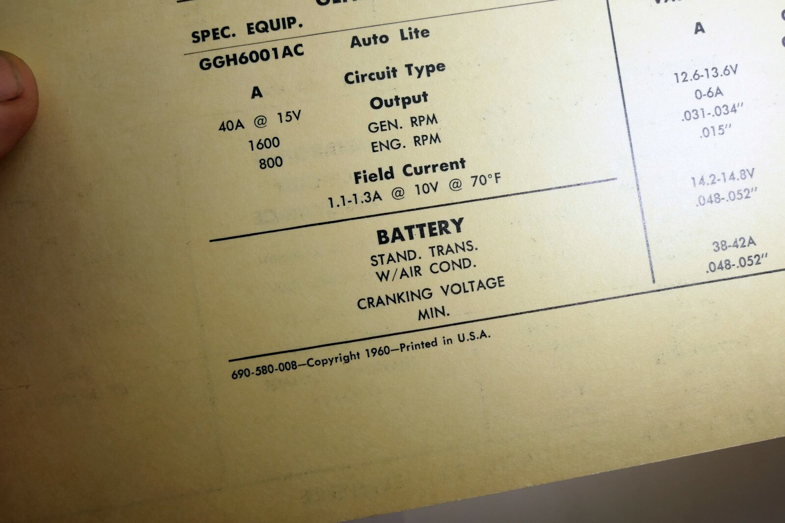 1958 Chrysler Windstar LC1-L Saratoga LC2-M Sun Electric Car Specs Sheet Chart