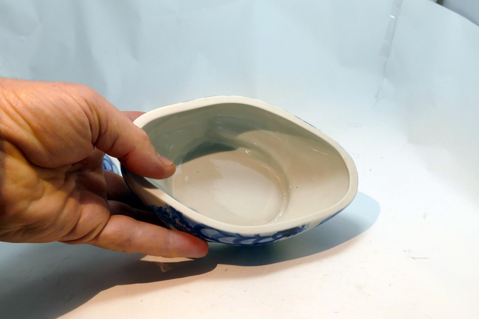 Vintage Ceramic Duck Goose Hand Painted Blue & White Trinket Box 6X4"