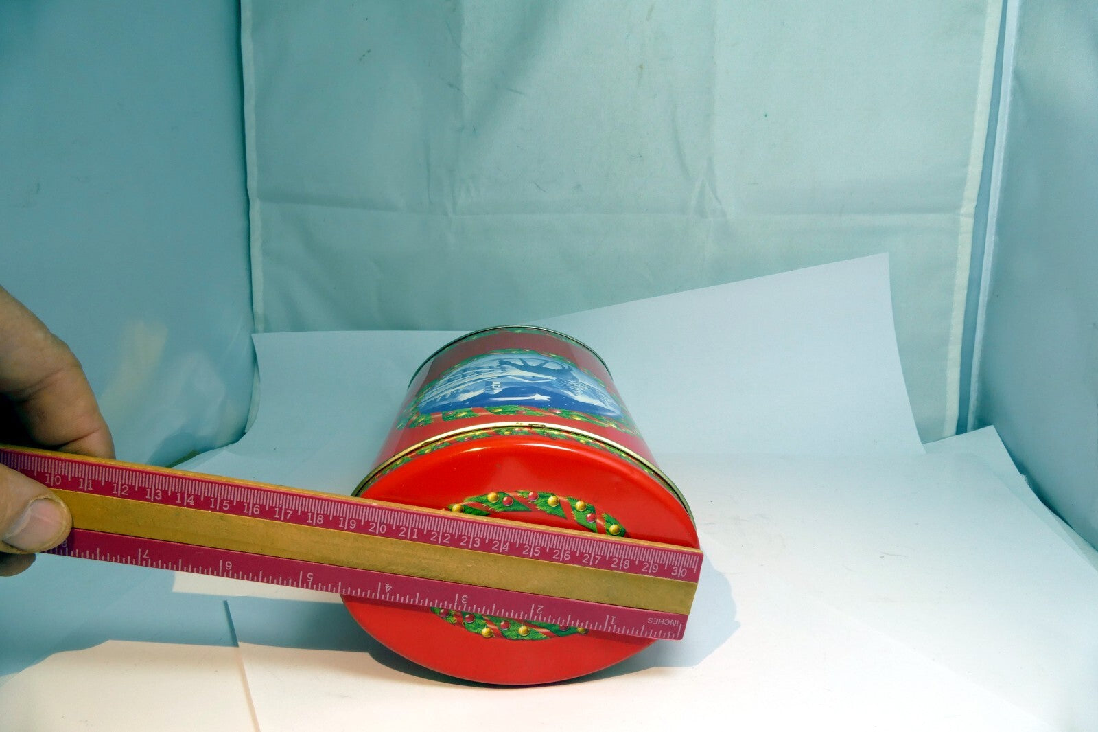 Metal Empty Tin/Container  tall  5X8" Icam Italy  deer Christmas theme chocolate