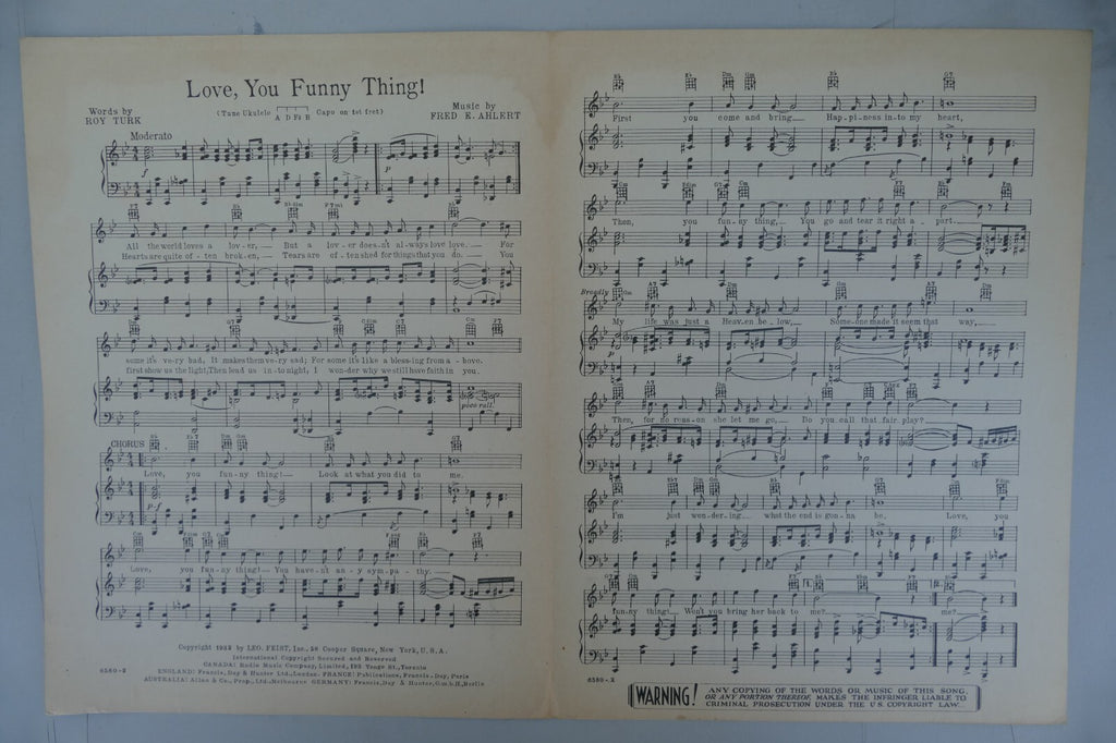 Love, You Funny Thing 1932 by Fred E. Ahlert and Roy Turk, Leo Feist Inc.