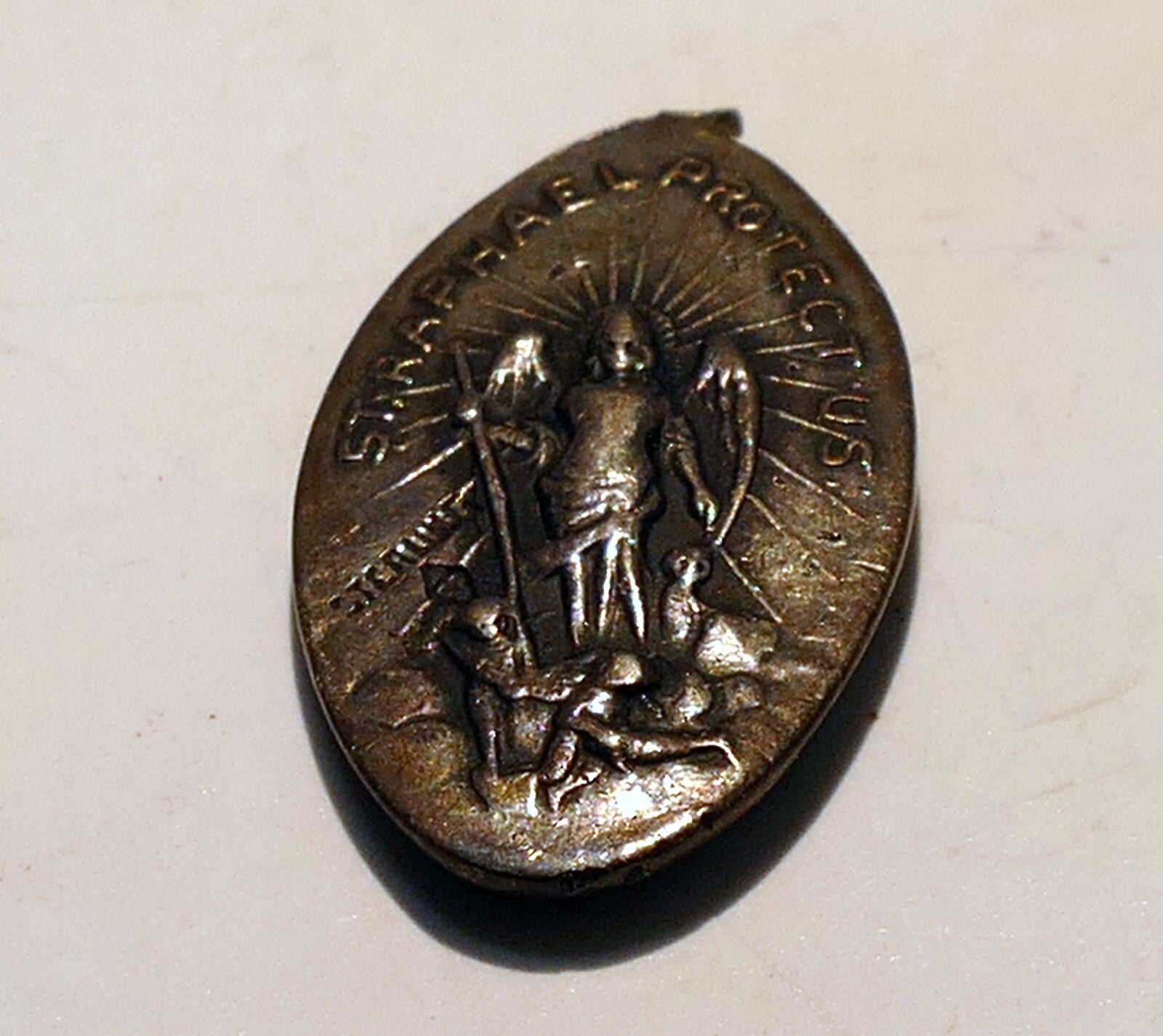 St. Christopher Pendant Charm St. Raphael Protect us w/ - broken ring on top