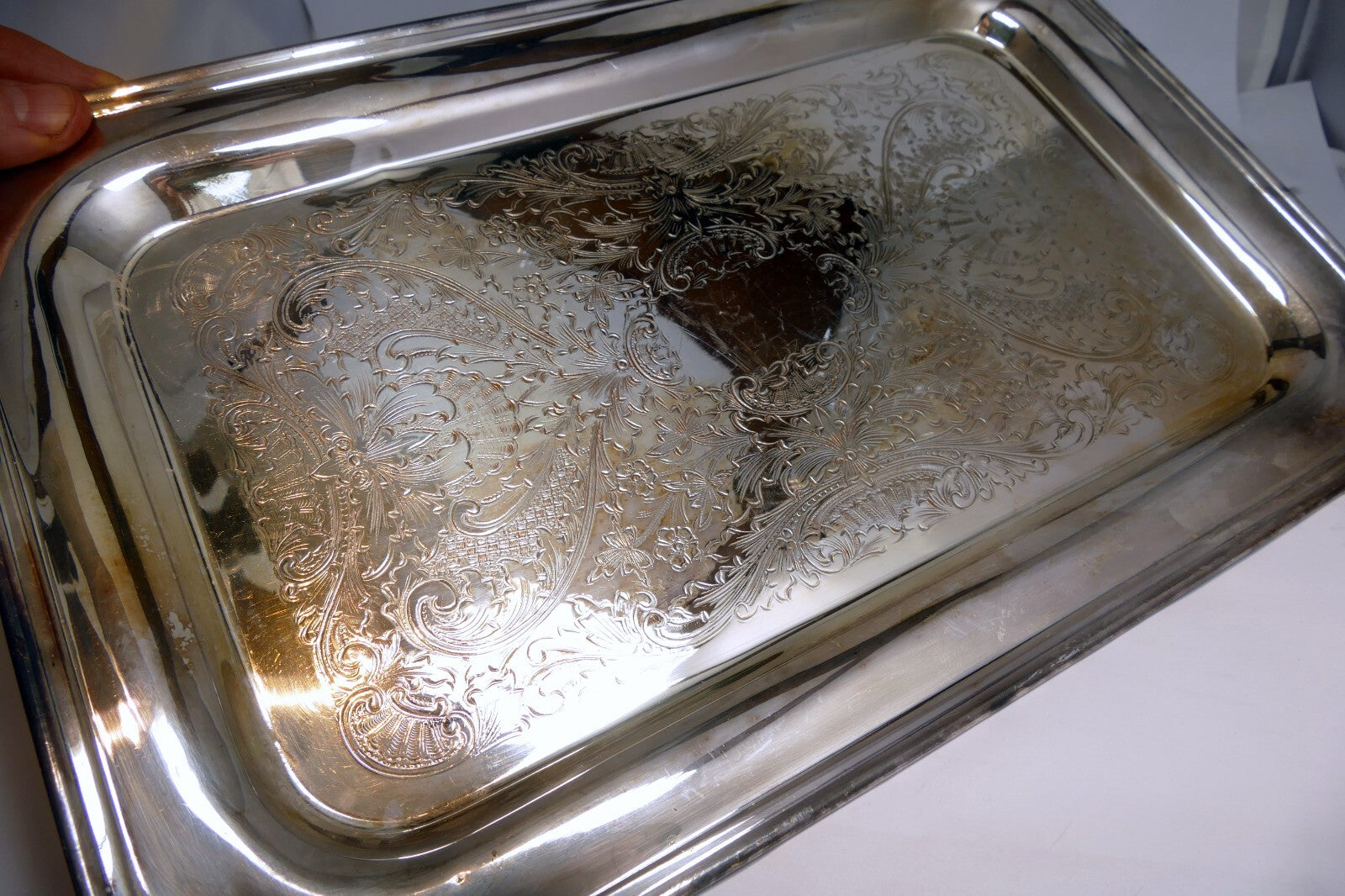 Viking Plate EP Copper Silver Plate Rectangle Serving Tray Platter ornate 9X14"