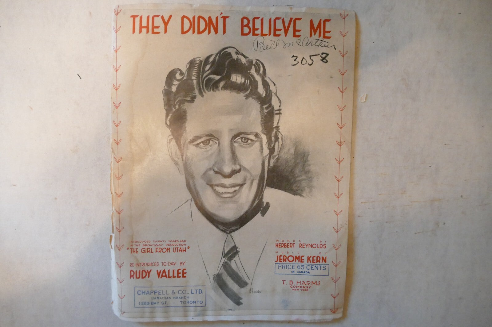 They didn't believe me sheet music 1914, herbert reynolds, jerome kern, t. b. harms company