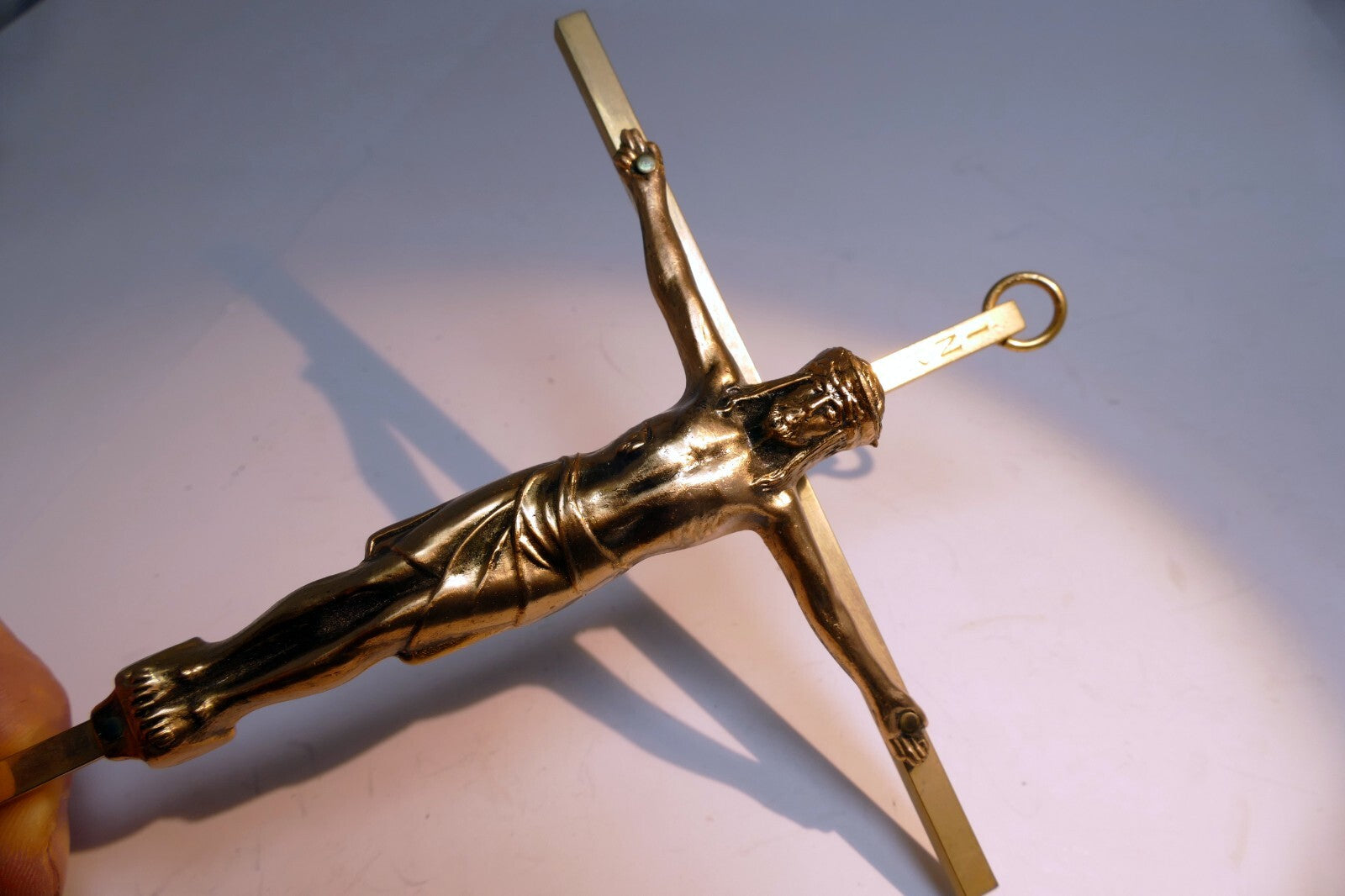 Brass Crucifix Wall Hanging INRI Antique Bronze Jesus Christ on Cross 5"x10"