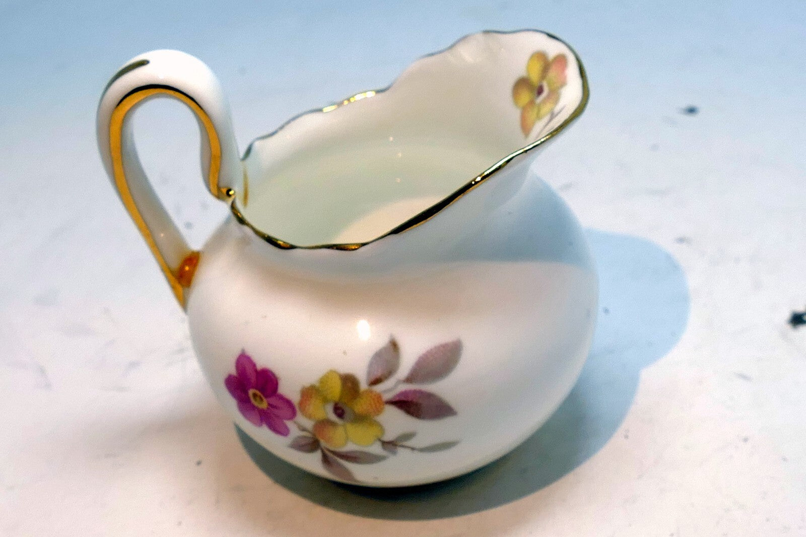 Vintage Regency English Bone China Creamer Black Floral Yellow pink